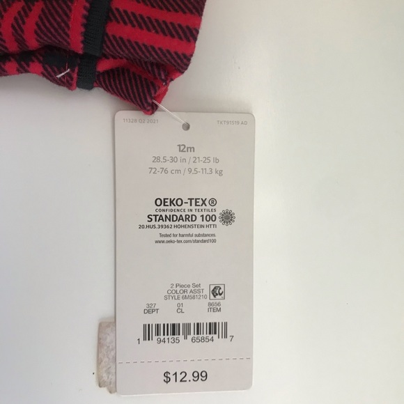 Carter’s Baby Christmas Long-sleeves Pajama Set, Red/Black, size 12M - Picture 3 of 3